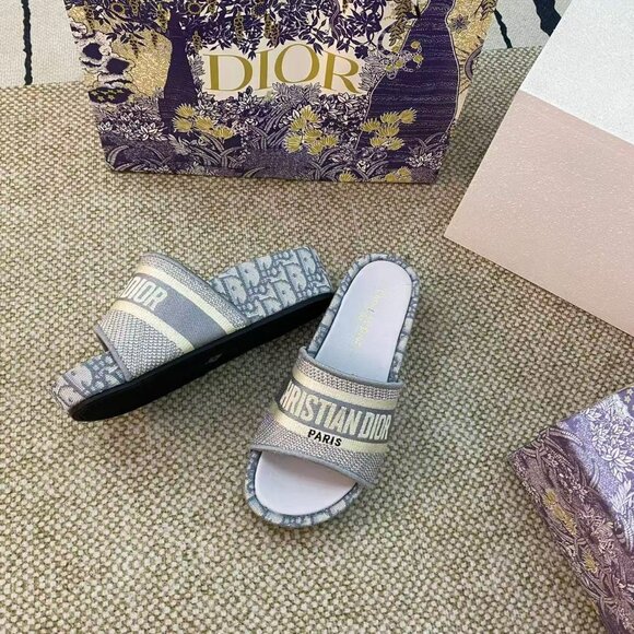 Christian Dior Oblique D-Way Grey Platform Sandals - Picture 7 of 8